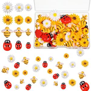 100Pcs Resin Bee and Sunflower Charms for Crafts Bumblebees
