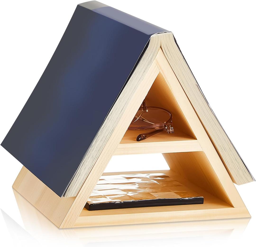 Menkxi Wooden Triangle Book Stand 7 x 7 x 6 Inch Page Rest Holder Place Functional Shelf for Bedroom Office Library Table Centerpiece Decoration for Book Lover