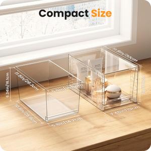 A-LuGei 【3𝗣𝗖𝗦】 Acrylic Stackable Storage Drawers, 11.8" L Makeup Organizer, Bathroom Organizer and Storage, Plastic Storage Bins for Kitchen Cabinet Pantry Medicine Fridge