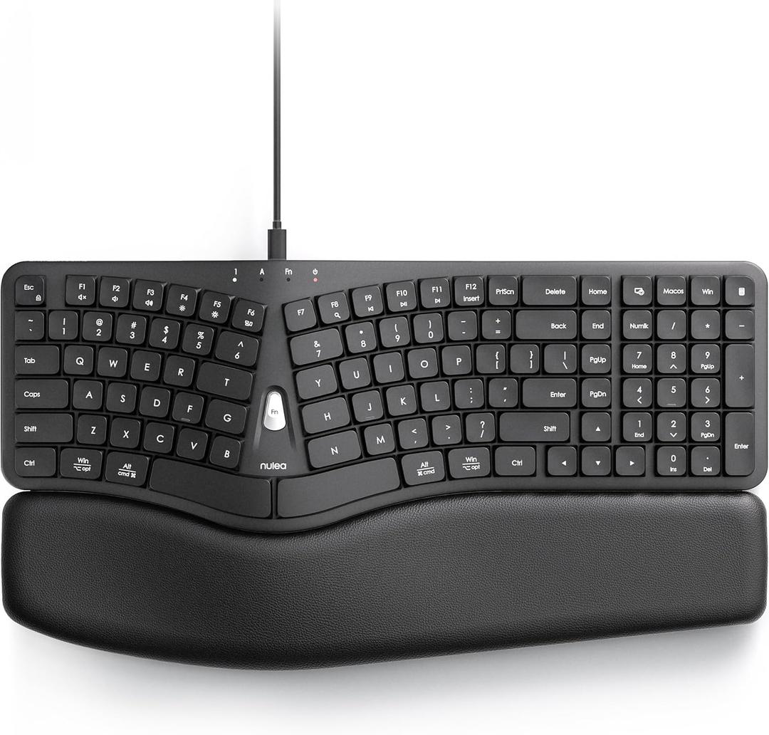 Nulea Ergonomic Split Keyboard, Wired Natural Typing Keyboard with Integrated Palm Rest for Wrist Pain Relief, 2-in-1 Type C&Type A Plug for Mac,Windows,Office & Home,Black