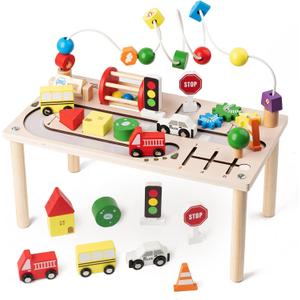 Activity Table for 1 Year Old, 8 in 1 Multi-Colorful Montessori Toys, Baby Activity Table with Bead Maze & Shape Sorter, Toddler Sensory Educational Learning Toys for Birthday Gift Boys Girls