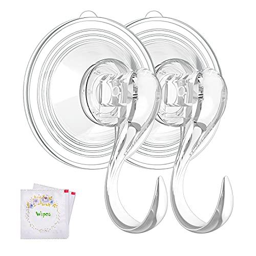 VIS'V Wreath Hanger, Large Suction Cup Wreath Hooks with Wipes, Heavy Duty, 22 LB Capacity, Removable and Reusable, Clear, 4 Pcs
