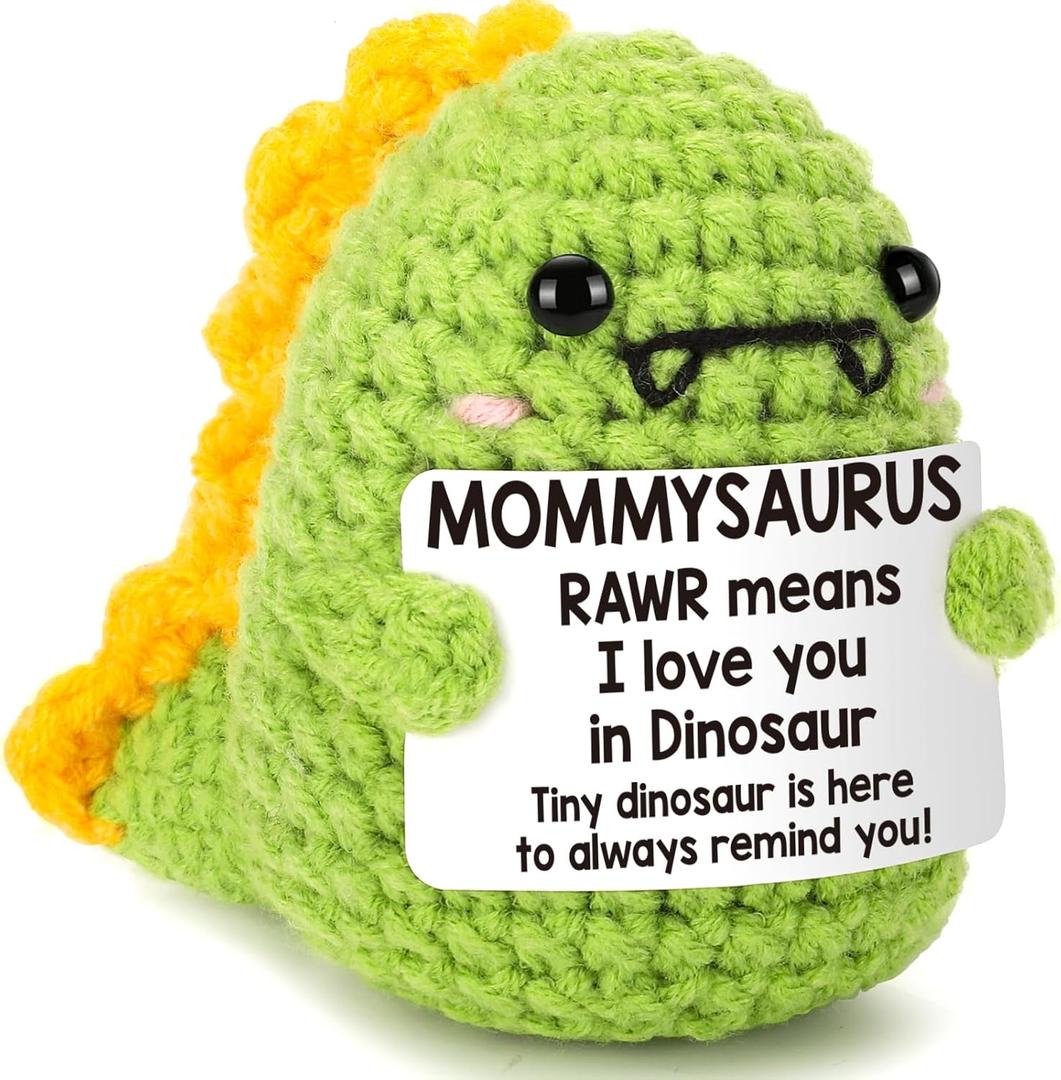 Mini Mother's Day Birthday Gifts for Mom from Daughter Son Husband I Love You Mommy Handmade Crochet Dino for New Mother Mama Single Bonus Mom Stepmom Mother in Law Thank You Ideas Best Ever Moms Gift (Green)