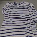 Zengjo Womens Striped Shirt Mock Neck Elbow Length Slim Fitted Short Sleeve Ribbed Turtleneck Tops (Large, White Blue Striped)