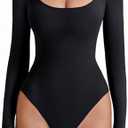 Avidlove Bodysuits for Women Long Sleeve Body Suits Women's Scoop Neck Bodysuit Double Lined Tops (L, Black)