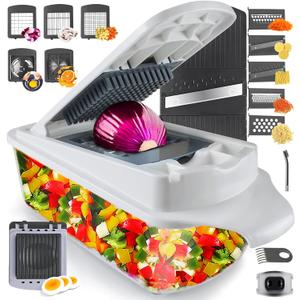 Vegetable Chopper Slicer Onion Dicer, Multi 22-in-1 Veggie Mandoline Food Cutter for Tomato Fruit with Lemon Squeezer, E-Recipe, 11 Blades, Egg Separator & Slicer, Container
