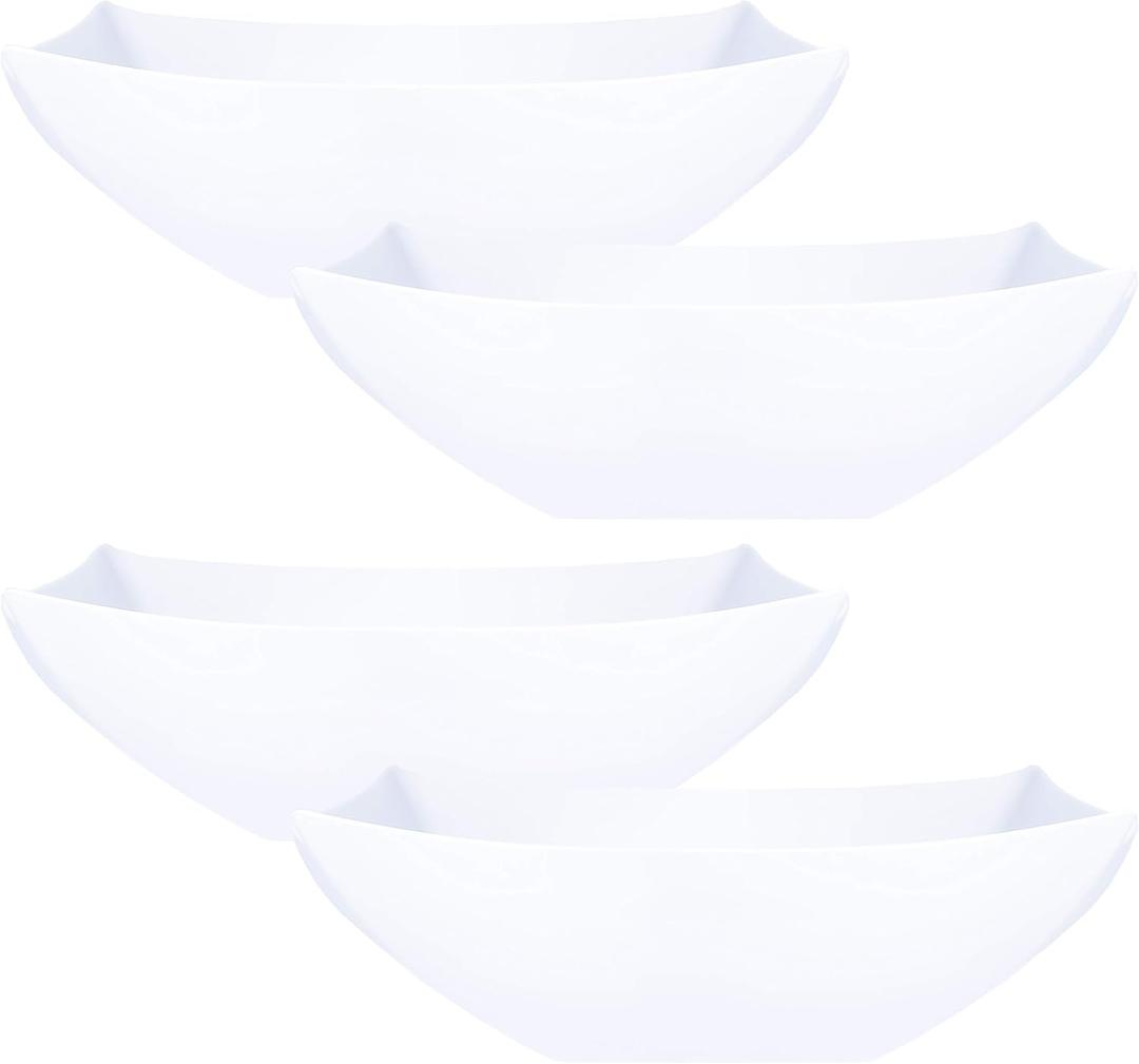 PLASTICPRO Disposable 64 ounce Square Serving Bowls, Party Snack or Salad Bowl, Large Plastic Elegant White Pack of 4