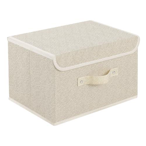 Storage Boxe, Collapsible Storage Bins with Lids, Cotton and linen cloth Storage Baskets with Handle, for Books, Closet, Bedroom, Home, 10x8 in,Beige