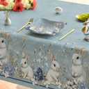 Horaldaily Easter Tablecloth 60×84 Inch Rectangular, Blue Easter Bunny Flowers Washable Seasonal Table Cover for Party Picnic Dinner Decor