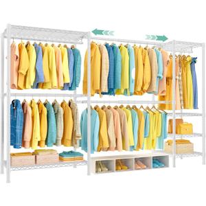 SEMHOR E01 Expandable Heavy Duty Clothes Rack, Free Standing Closet System | Adjustable Closet Organizers and Storage, Portable Garment & Clothing Racks for Hanging Clothes, 800LBS Max Load, White