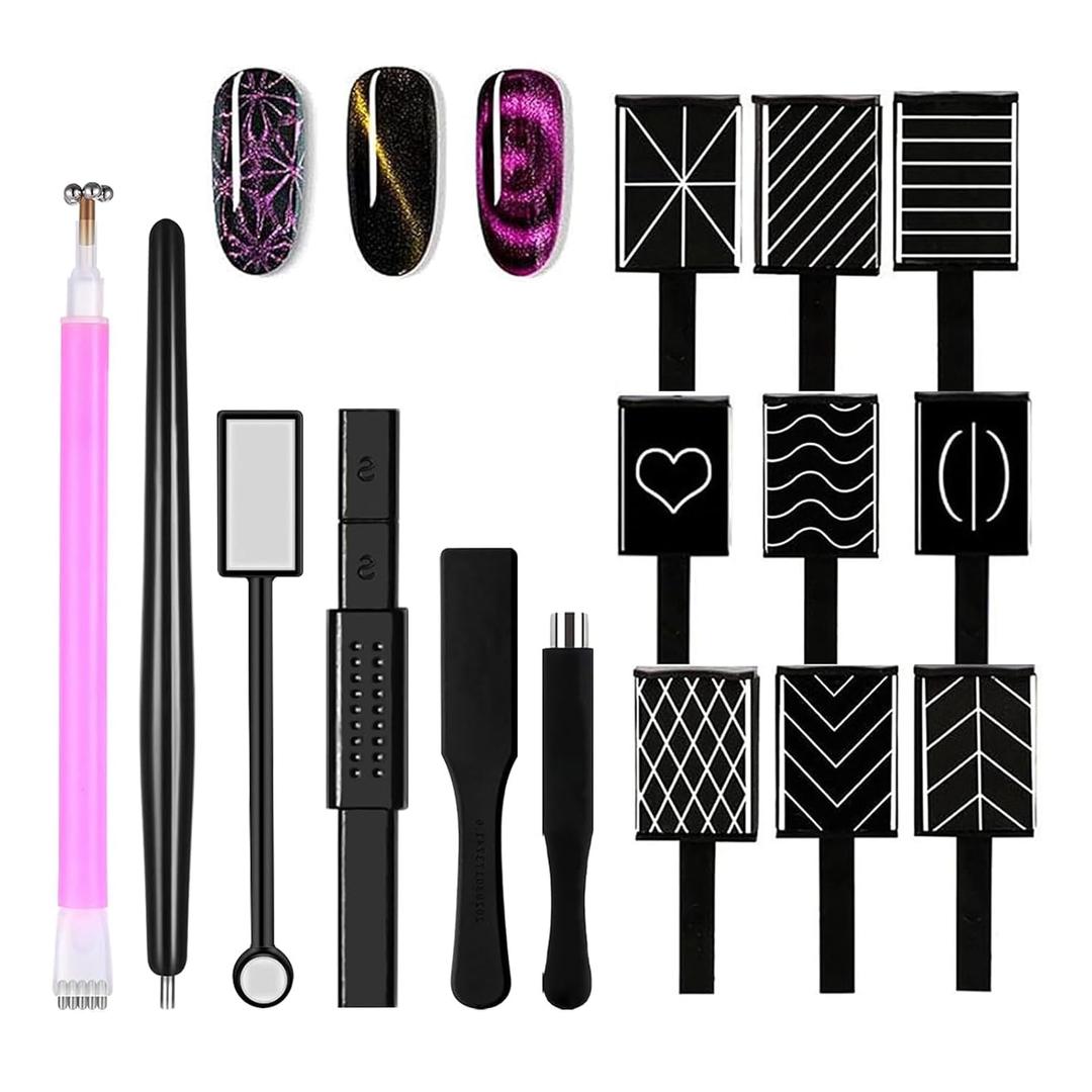 Ideal Swan Magnet Nail Art Polish Tool Set, Cat Eye Gel Polish 3d Gel Nails Cat Eye Plastic Tool, Magnetic Cat Eye for Salon Studio Home Manicure (15 Piece Set)