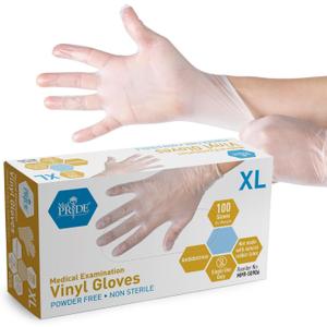 2 x MED PRIDE Medical Vinyl Examination Gloves (X-Large, 100-Count) Latex & Rubber Free, Ultra-Strong, Clear Disposable Powder-Free Gloves for Healthcare & Food Handling Use