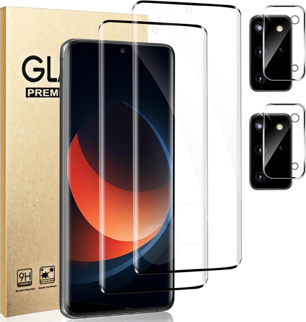 [2+2 Pack] Galaxy S20 Plus Screen Protector and Camera Lens Protector, Fingerprint Unlock, HD Clear 9H Hardness Scratch Resistant, 3D Full Coverage Tempered Glass, for Galaxy S20 Plus (6.7 Inch)