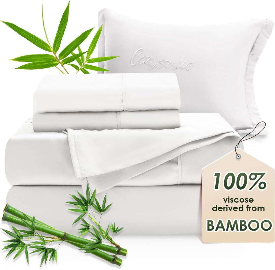King Sheets Luxury Bamboo Sheets 100% Viscose Derived from Bamboo, 4pcs Soft & Cooling Sheet Set Perfect for Hot Sleepers, King Size Bedding, 16" Deep Pocket, White
