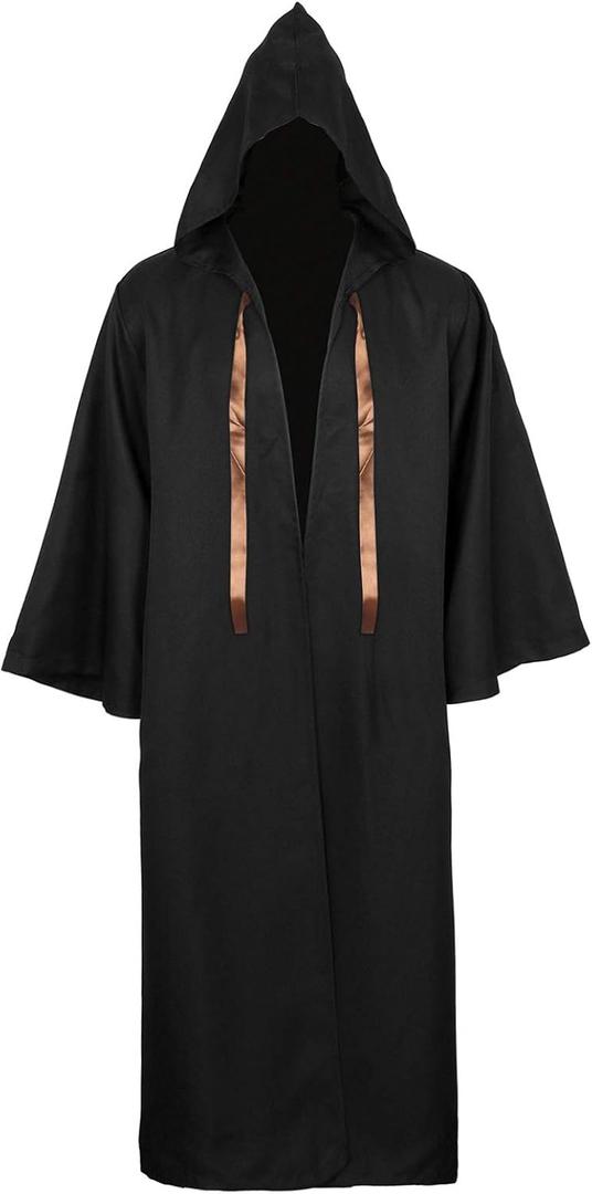 Jila Men & Kids Tunic Hooded Robe Cloak Knight Gothic Fancy Dress Halloween Masquerade Cosplay Costume Cape (XX-Large, Adult Black)