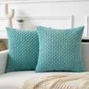 Kevin Textile Throw Pillow Covers Soft Corduroy Decorative Set of 2 Boho Striped Pillow Covers Pillowcases Farmhouse Home Decor for Couch Bed Sofa Living Room 18x18 Inch Aqua Green