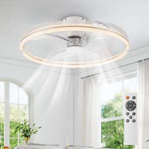 29" Ceiling Fan with Light and Remote, Low Profile Ceiling Fan with Light, 6 Wind Speeds and Smart 3 Light Color Flush Mount Fan for Bedroom, Kids Room and Living Room
