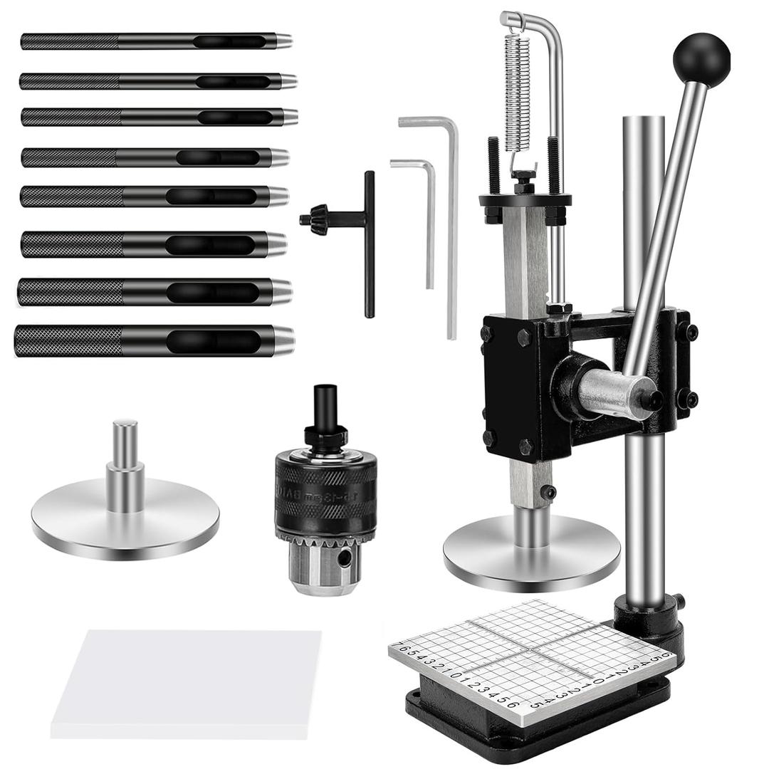 Leather Press Hole Puncher Leather Cutting Machine Hand Punching Machine for DIY Craft Punching Holes Cutting, Forming Pressing,Install Rivets and Snap Buttons