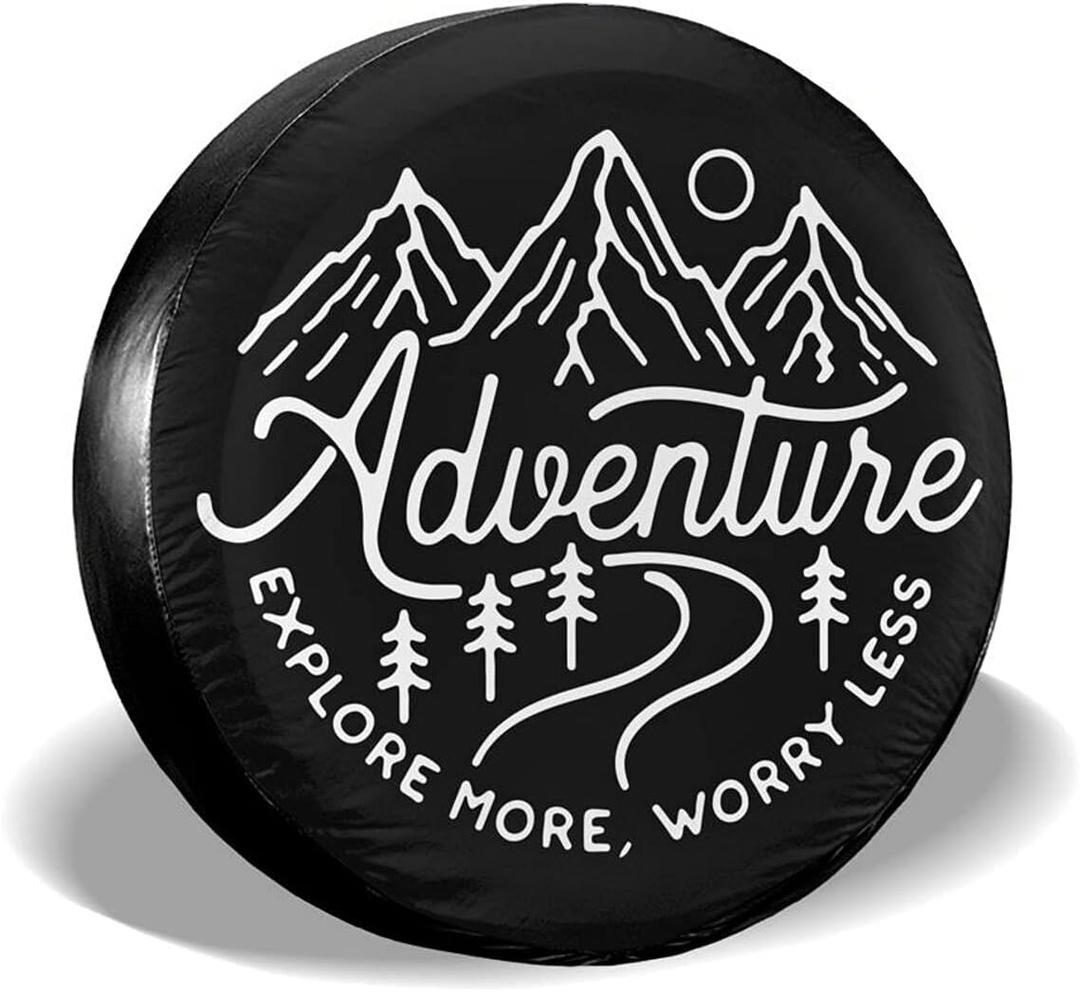 Adventure Awaits Rv Spare Tire Cover for RVs Trailer Wheel Covers for Trailer Tires Camping Weatherproof Universal for SUV Truck Camper Travel Trailers Accessories 14" 15" 16" 17" (15" for tire diameter 27.60"-29.92"/70.1cm-76cm)