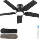 POCHFAN 42 Inch Black Ceiling Fans with Lights and Remote, Flush Mount Low Profile Ceiling Fan for Bedroom, Living Room, Patio, Dimmable 6 Speeds Noiseless Reversible, ETL Listed
