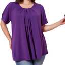 Plus Size Tunic Tops for Women Short Sleeve Summer Casual Tunics with Leggings Loose Fit Pleated Dressy Blouses (Purple)