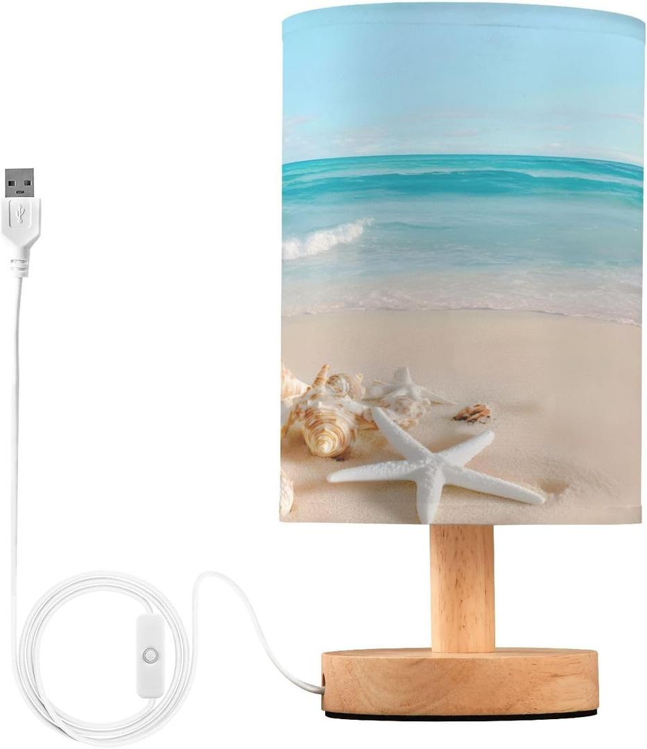 Bolaz Small Table Lamp for Bedroom Seashells on Tropical Beach Table Lamp Nightstand Lamp for Livingroom Office Reading Working Table Desk