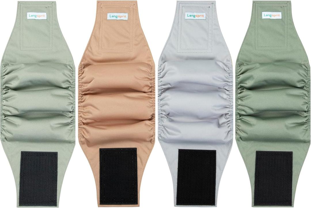 Male Dogs Diapers Belly Bands(4Pack), Washable Reusable Male Boy Doggy Wraps Panties for Doggie Puppy Pooping Potty Training Incontinence Marking Paal para Perro Brown Gray Green Cyan Medium