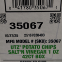 Utz Salt & Vinegar 1 oz. Bags, 42 Count Crispy Fresh Potato Chips, Crunchy Individual Snacks to Go, Cholesterol, Trans-Fat & Gluten Free, Best By: 10/27/2025
