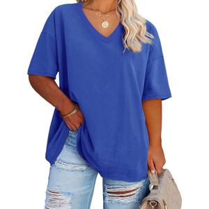 Fisoew Women's Plus Size V Neck T Shirts Summer Half Sleeve Tees Casual Loose Fit Cotton Tunic Tops, XL