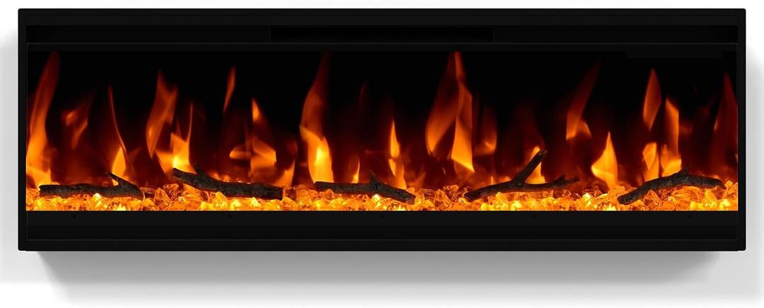 30 inch Electric Fireplace, Ultra-Thin Electric Fireplace Inserts, Ultra-Narrow Frame, Wall Mounted and Recessed Fireplace, Log & Crystal, Touch Screen & Remote Control, 1500W