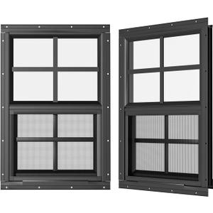 2 Pack Shed Windows 24" W x 36" H Flush Mount, Black Household Windows for Playhouses, Barns, Chicken Coop