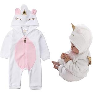 Baby Girls 3D Unicorn Angel Wings Hooded Zipper Romper Jumpsuit Christmas Outfits Clothes Pink White (12-18 Months)