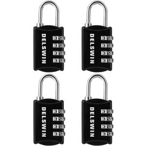 DELSWIN Small Combination Lock for Locker, 4-Digit Mini Combo Lock for Backpack and Luggage, Combination Padlock for School Gym Locker (Pack of 4) (Charcoal Black)