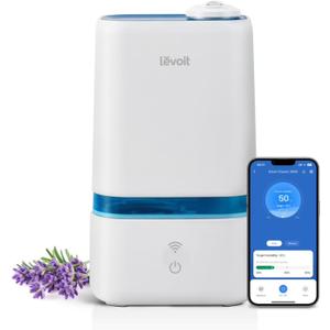 LEVOIT 4L Smart Cool Mist Humidifier for Home Bedroom with Essential Oils, Customize Humidity for Baby & Plants, APP & Voice Control, Schedule, Timer, Last up to 40Hrs, Whisper Quiet, Handle Design (White and Blue)