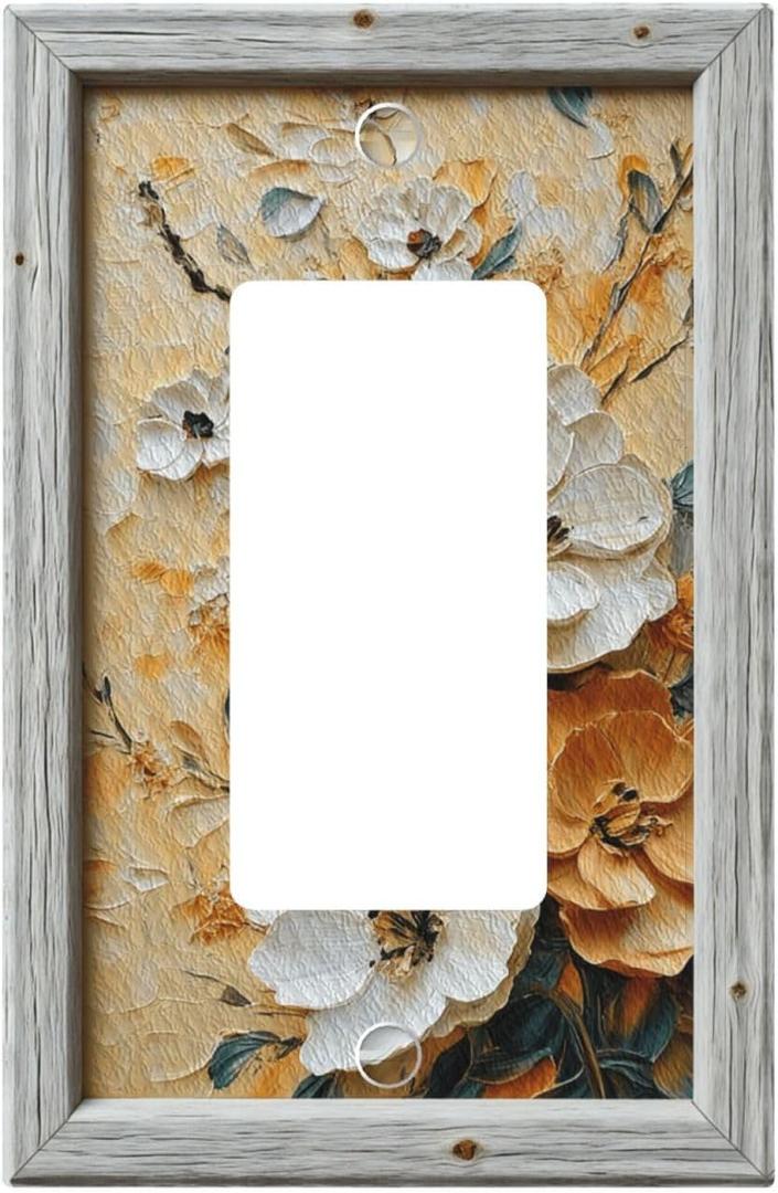 Decorative Art Light Switch Covers Golden Florals Single Rocker Wall Plate Switch plate Electrical Faceplate for Home Decor, 1 Pack 