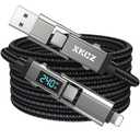 4 in 1 USB C Cable with Wattage Display, 240W Round Nylon Braided Multi Charging Cable with Data Sync, USB C Charging Cord Combo Type C/USB A/iPhone Port for iPhone/iPad/Samsung/Laptop, 5FT