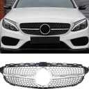 Front Grill Grille for 2015-2018 Mercedes Benz W205 C-Class C200 C250 C300 C350 C400 Silver Diamond Front Bumper Grill Direct Fit Replacement ABS Plastic with Emblem Grille