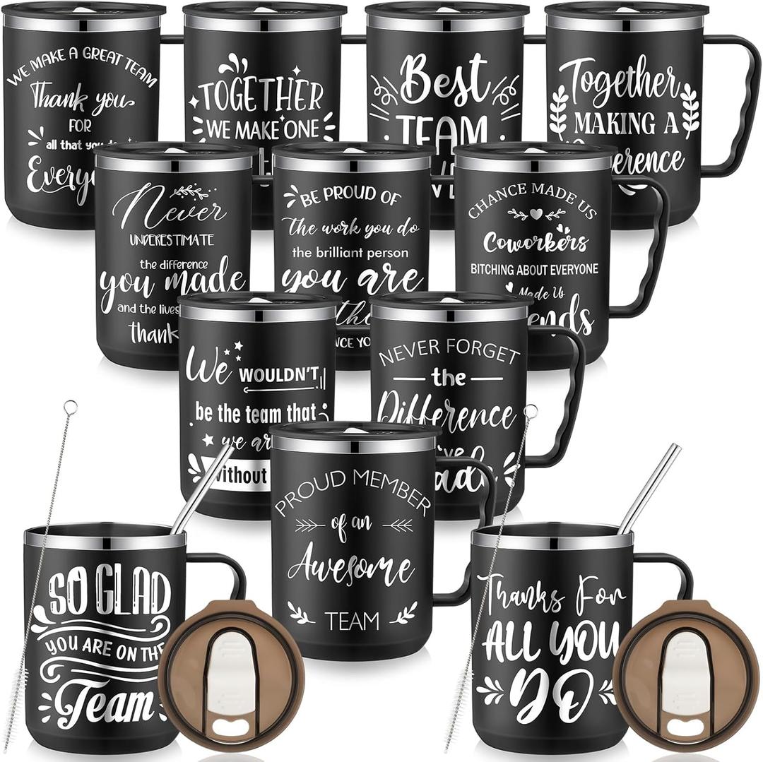Lallisa 12 Pcs Employee Appreciation Gifts Bulk 17 oz Travel Coffee Mug with Lid Handle for Women Thank You Gifts Stainless Steel Tumblers Insulated Mug for Coworker Teacher (Black)