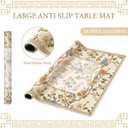 Chinoiserie Mahjong Mat with 1 Carrying Bag 31.5" x 31.5" Beige and White Rubber Anti Slip and Noise Reduction Multi Purpose Game Table Cover for Card, Board Tile Games