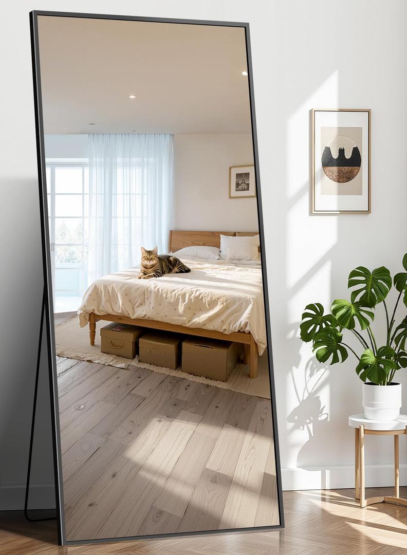 71"x30" Floor Mirror Full Length - Standing Mirror with Aluminum Alloy Frame, Large Body Mirror for Bedroom, Living Room, Wall Mounted or Leaning (Black)