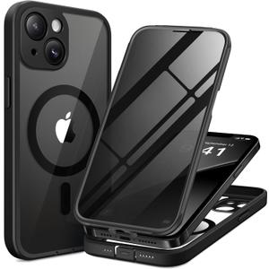 BERFY for iPhone 13 Case, Compatible with MagSafe, Built-in Privacy Screen Protector and Camera Protection, Anti-Spy Full Body Shockproof Clear Phone Case for 13 6.1", Black