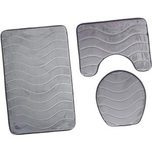 Three-Piece Flannel Bathroom Mat Set Non-Slip U-Shape Rug and Toilet Seat Cover Embossed Absorbent Bath Mats for Tub and Shower