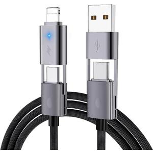 4 in 1 USB C Cable, 2Pack 6FT Round Braided Multi Fast Charging Cable, PD 65W 27W, 480Mbps Data Transfer, Compatible with iPhone/iPad/Samsung/MacBook
