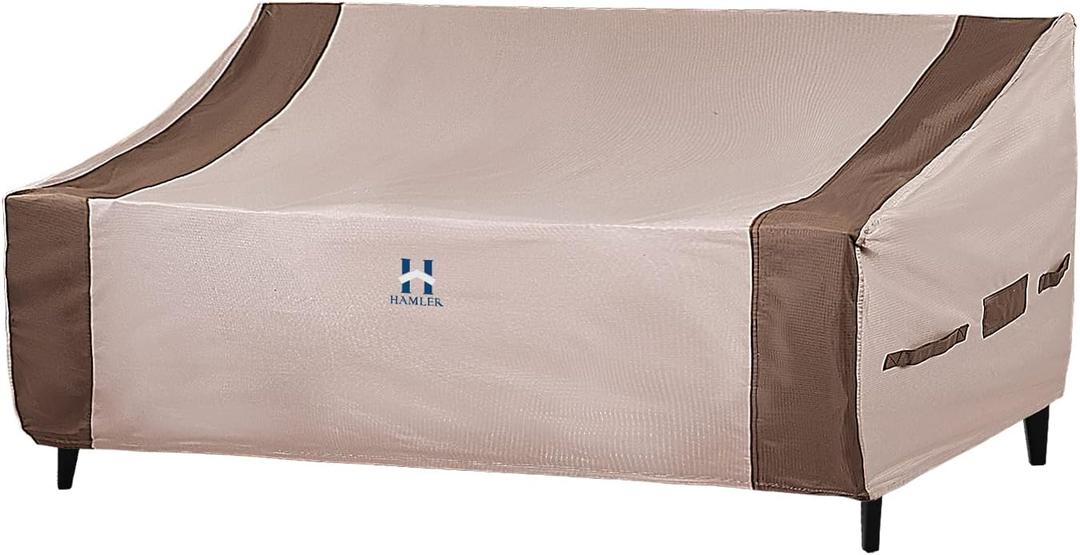 HAMLER Patio Sofa Cover - Heavy Duty Waterproof, 2-Seater Outdoor Couch Cover, Air Vents & Handles, Fits up to 48" W x 26" D x 24" H, Brown & Beige