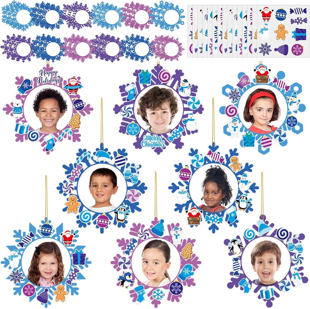 Lonfliness 60 Set Winter Snowflake Craft Kits Winter DIY Picture Frame Crafts Merry Christmas Photo Frame Sticker Arts Craft for Kids Gifts Holiday Home School Classroom Party Activity Decor Supplies