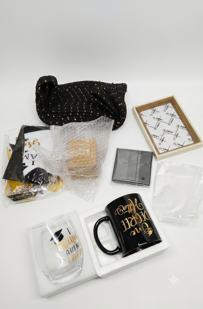 Zopeal 2026 Graduation Gift Basket Set for Her, Personalized Grad Gifts with Candle, Mug, Wine Glass, Jewelry, Socks & Banner, College High School Nursing Master Phd Graduation Gifts(Black)