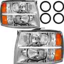 Headlight Fit For 07-13 Silverado 2007 2008 2009 2010 2011 2012 2013 Chevy Silverado 1500 / 2500HD / 3500HD & 2014 Old Body Style Driver And Passenger Side (Chrome Housing Amber Reflector)