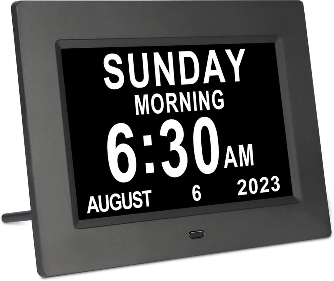 TSITSC 7 Inch Digital Day of The Week Clock Extra Large Non-Abbreviated Dementia Day and Date Time Clocks for Seniors Elderly Impaired Vision Memory Loss 12 Alarm Reminders + Auto-Dimming