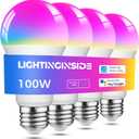 Lightinginside Smart Light Bulbs 100W Equiv., 1350LM 11W Smart Bulb Works with Alexa/Google Home/Smart Life, A19 E26 RGBCW Color Changing, No Hub Required, 2.4G WiFi Bluetooth Bulb, ETL Listed, 4PCS