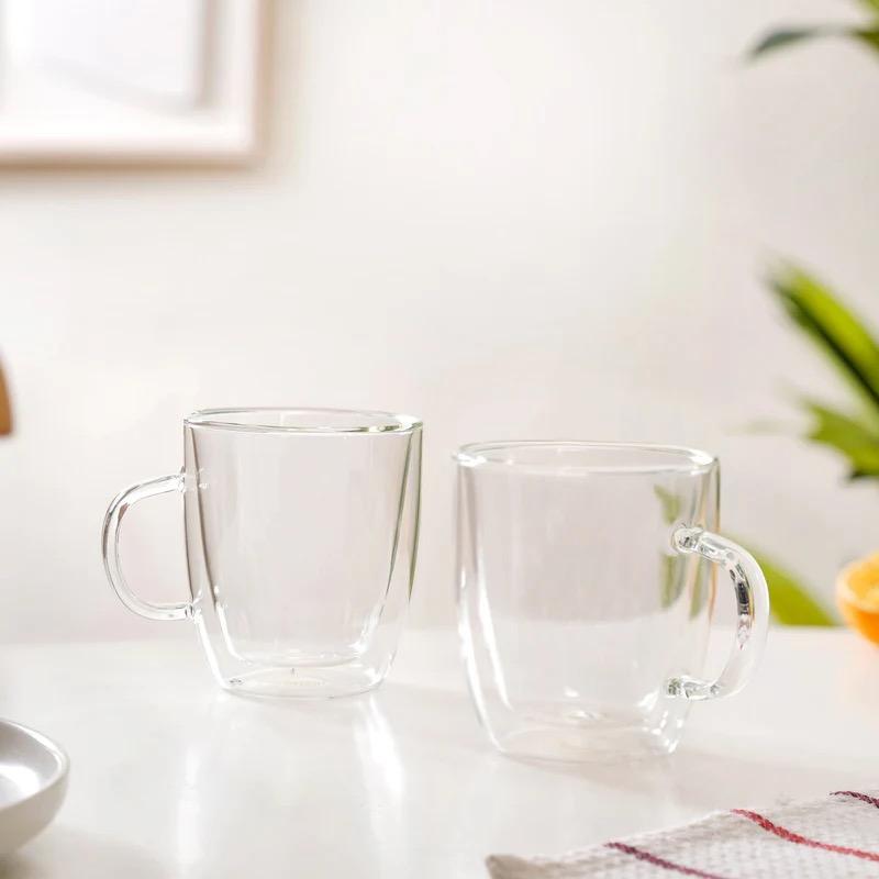 Double Wall Transparent Glass Cup Set Of 2 280ml Online - Premium Coffee Mug 